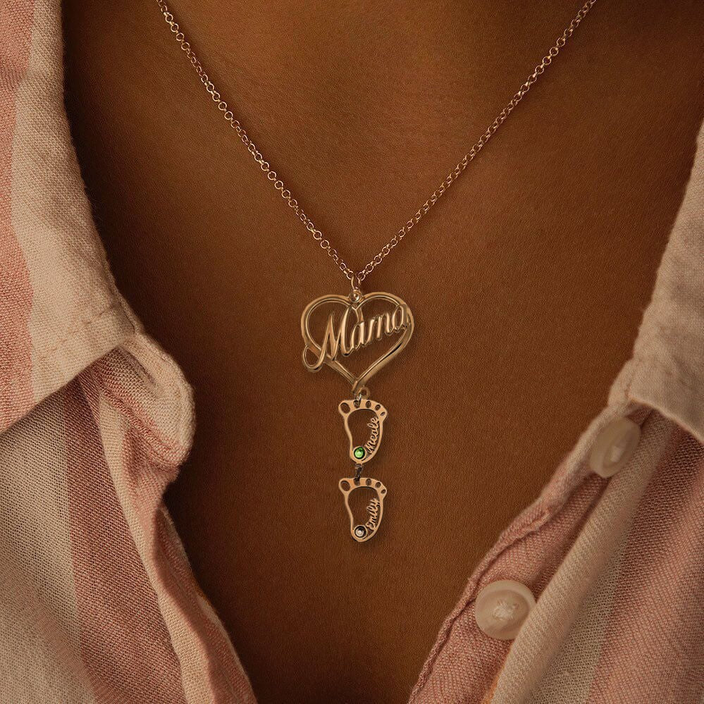 💕Personalized Heart Birthstones Necklace with BabyFeet