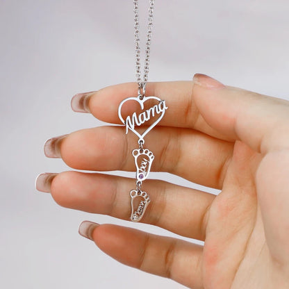 💕Personalized Heart Birthstones Necklace with BabyFeet