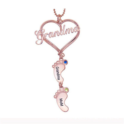 Personalized Heart Birthstones Necklace with BabyFeet👩