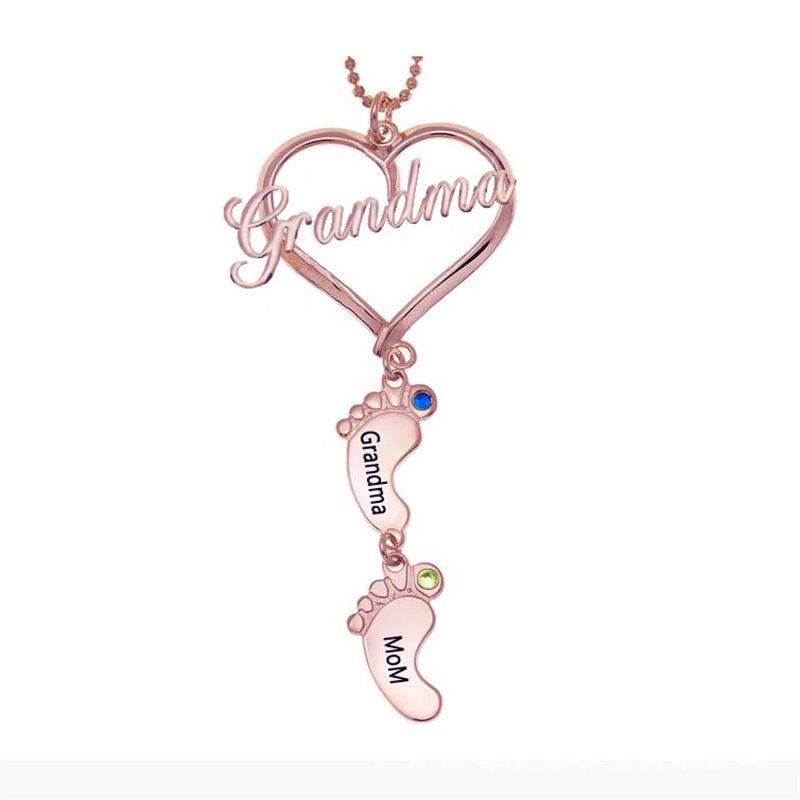 💕Personalized Heart Birthstones Necklace with BabyFeet