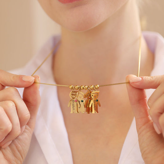 💕Collier de la mère avec breloques pour enfants pierre de naissance à graver