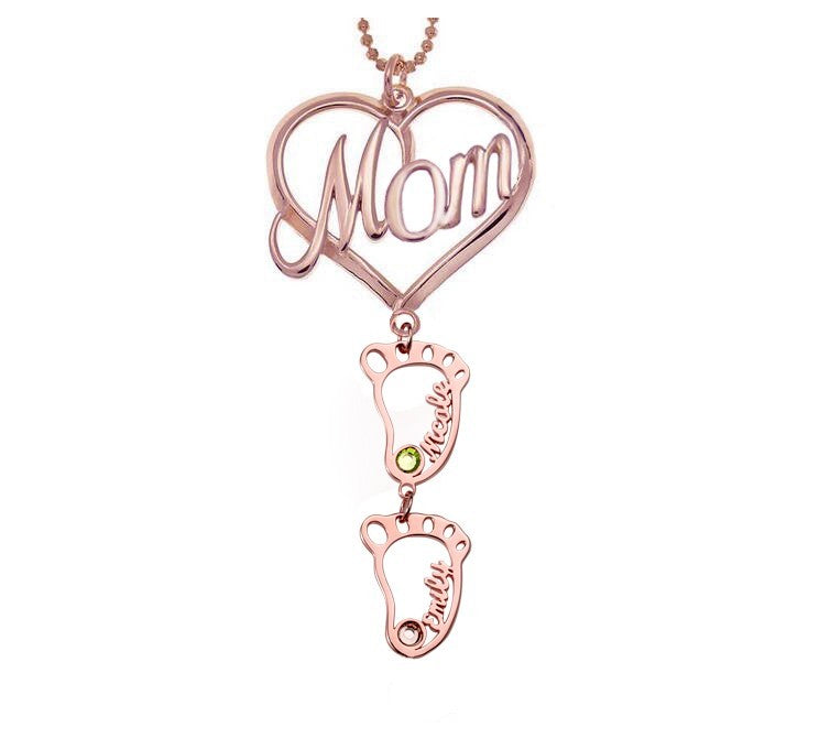 💕Personalized Heart Birthstones Necklace with BabyFeet