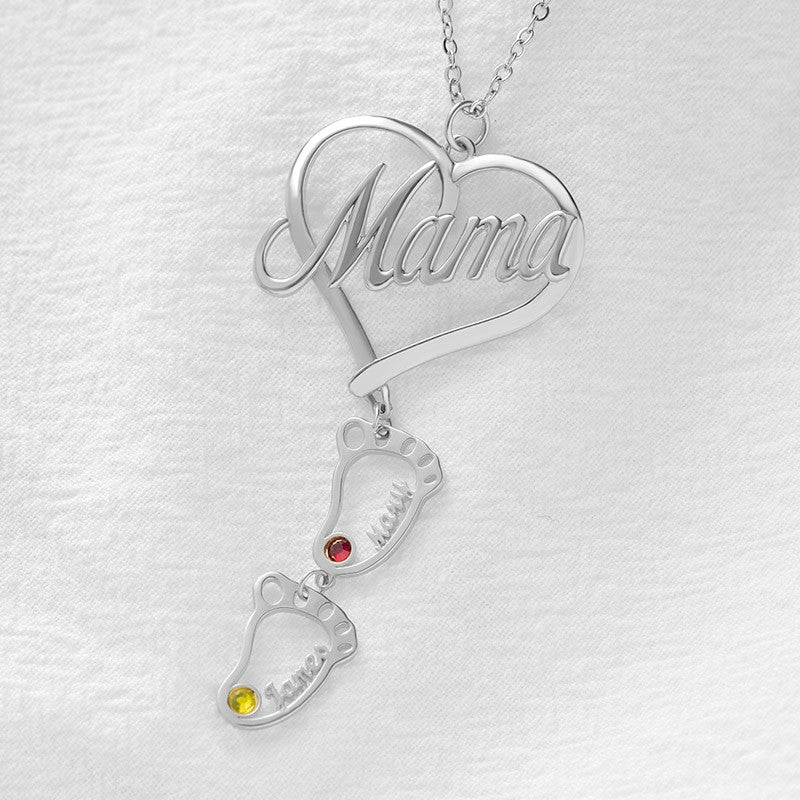 💕Personalized Heart Birthstones Necklace with BabyFeet