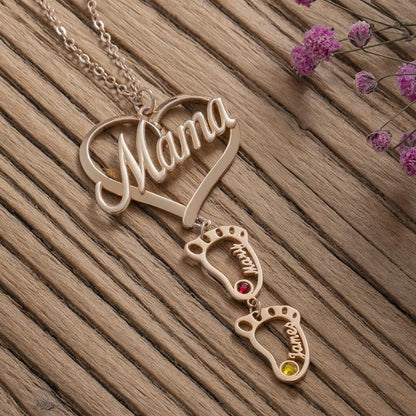 💕Personalized Heart Birthstones Necklace with BabyFeet