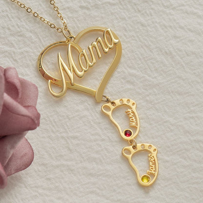 Personalized Heart Birthstones Necklace with BabyFeet👩