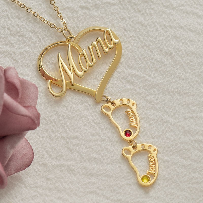 💕Personalized Heart Birthstones Necklace with BabyFeet