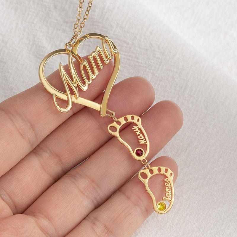 💕Personalized Heart Birthstones Necklace with BabyFeet