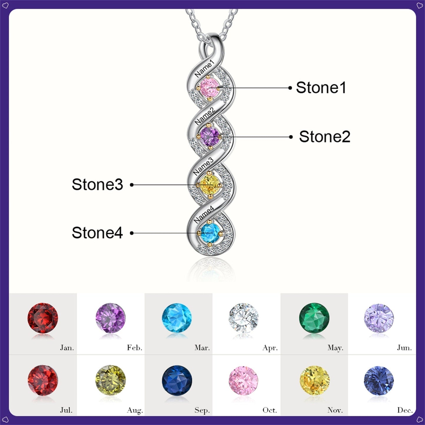 💕Personalized Mothers Rings Necklace with Birthstones